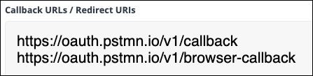 Callback URLs / Redirect URIs field, populated with callback URLs listed text