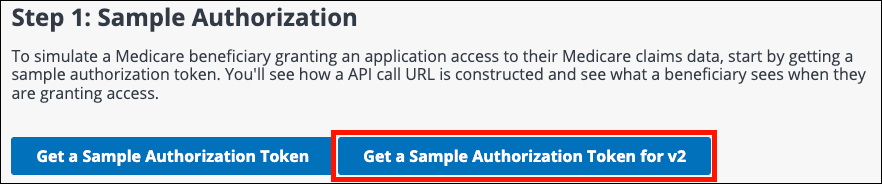 Get a Sample Authorization for V2 button