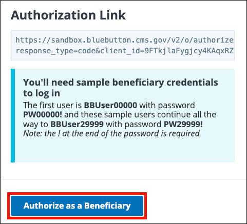 Authorize as a Beneficiary button