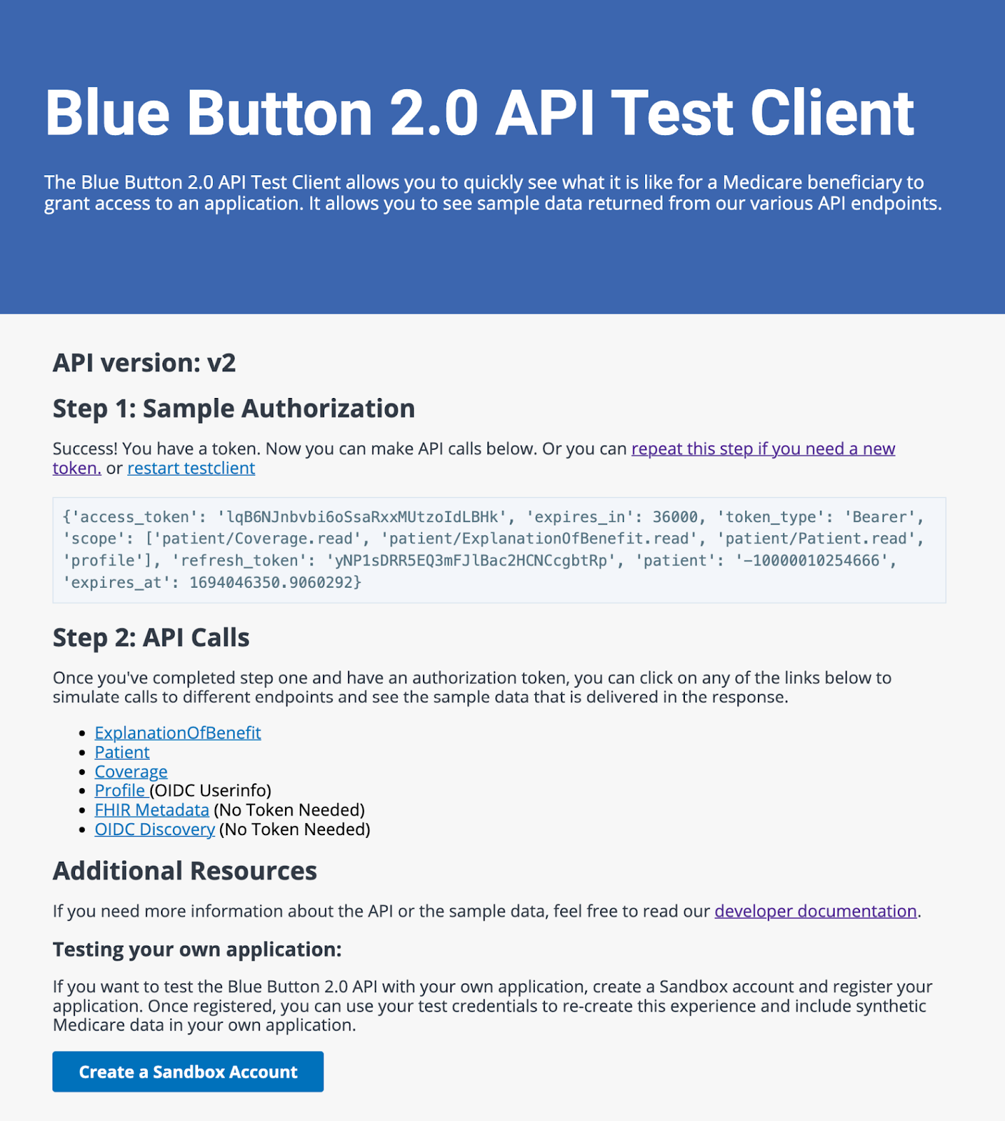 Blue Button 2.0 API test client