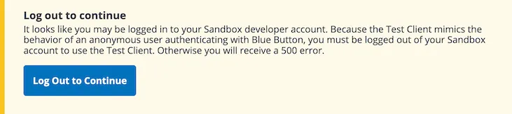 Log Out to Continue button
