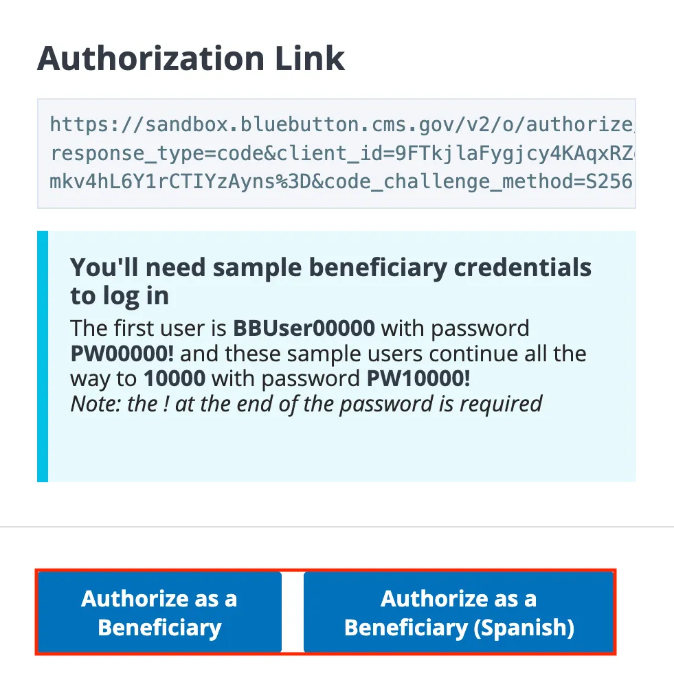 Authorize as a Beneficiary button